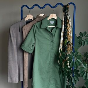 Green Short Sleeve Button-Up Dress Shirt
